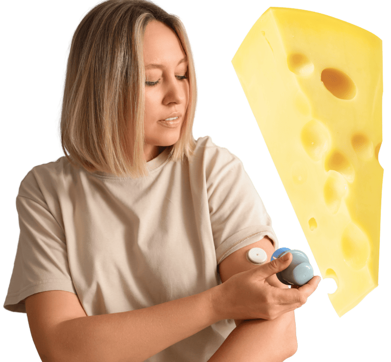diabética midiendo el azúcar al comer queso